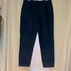 JJill pull on elastic waist draw string twill knit straight leg pants, navy , M